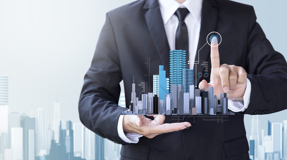 business man create design modern building